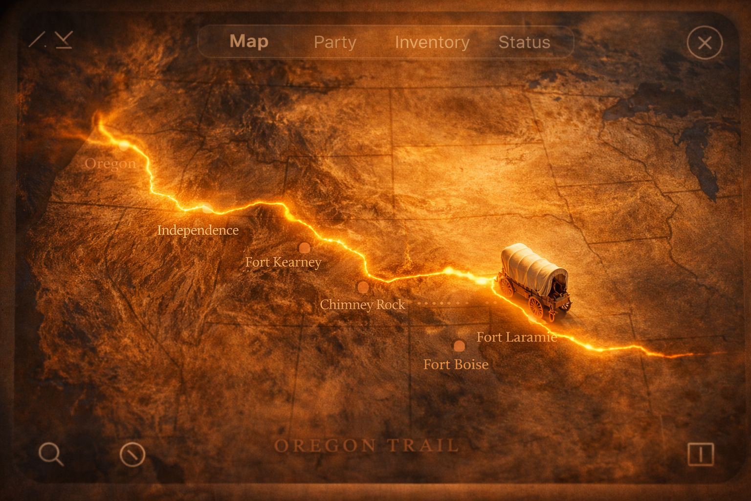 The Oregon Trail map showing the route from Independence to Oregon